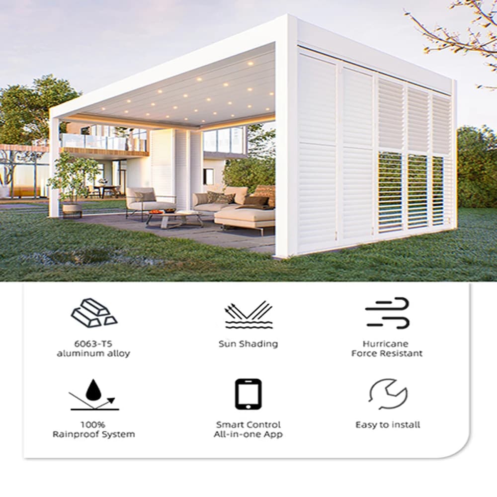 Pergola bioclimatique motorisée à persiennes en aluminium