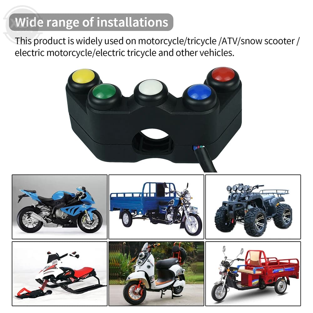 Interrupteur à cinq positions pour moto, cinq couleurs, lampe de direction, klaxon, clignotant, interrupteurs de guidon, réaménagement de véhicule électrique