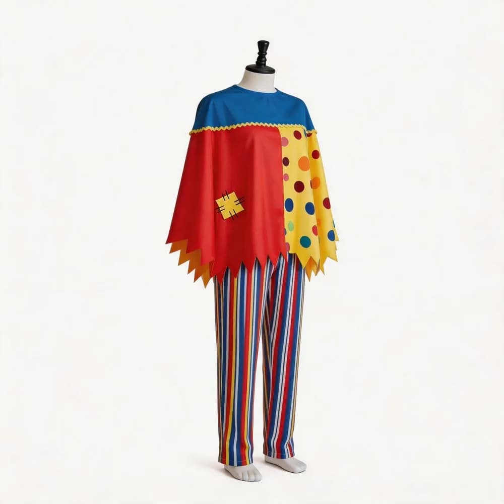Costume de Clown Adulte pour Cosplay, Ensemble Cape à Pois et Pantalon Rayé Bicolore, Idéal pour Halloween, Cirque, Carnaval et Spectacles Scéniques