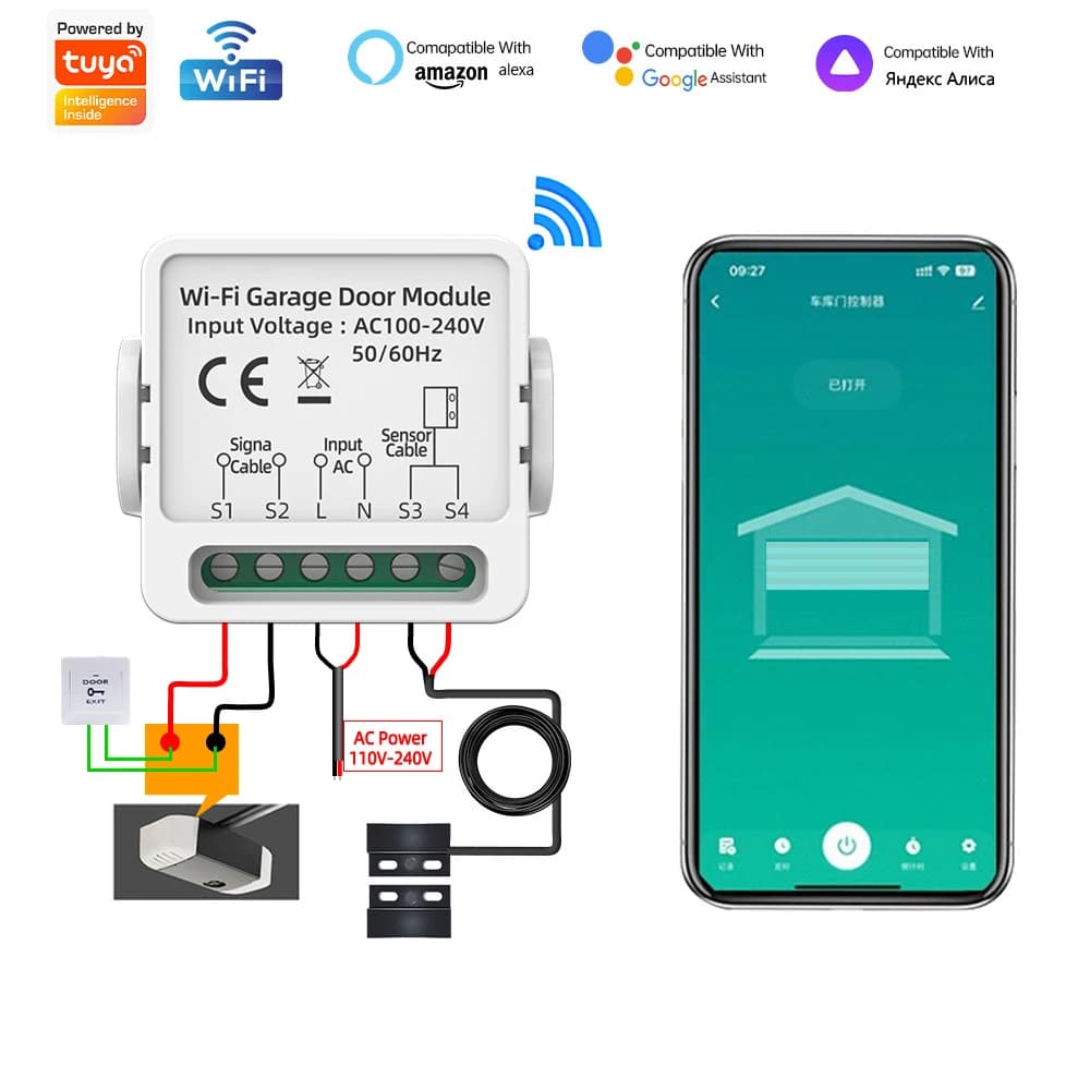 Ouvre-porte de garage compatible avec l'application Tuya