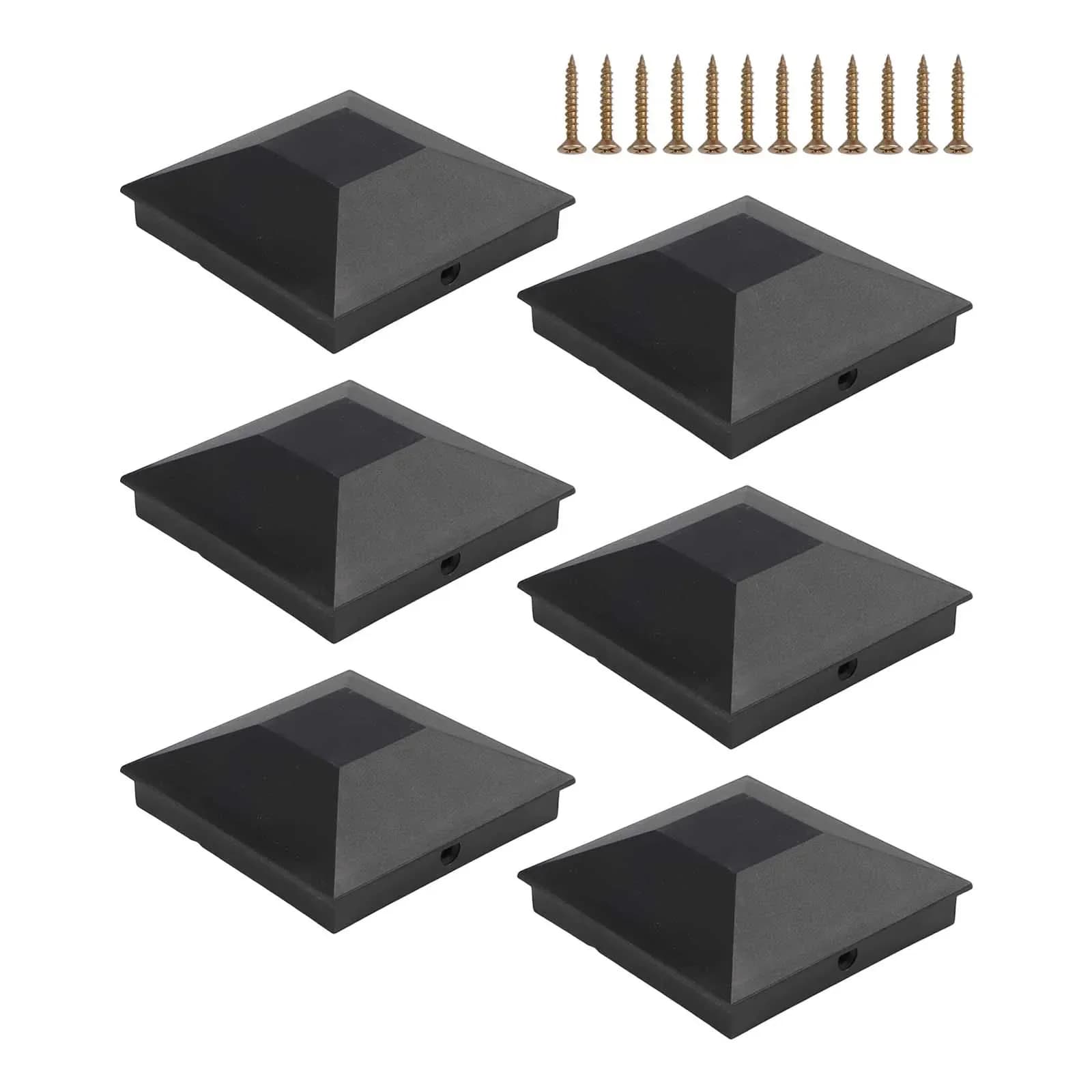 Couvre-poteaux de clôture résistants aux intempéries, 3,5 x 3,5 pouces, finition noire givrée, construction robuste, lot de 6