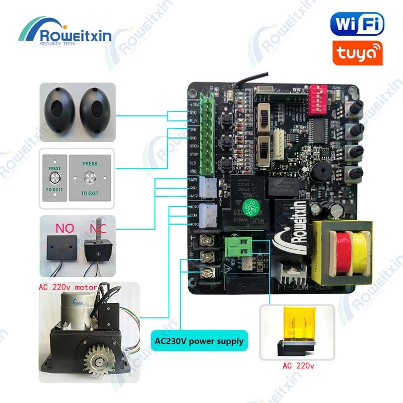 Tuya WiFi porte coulissante 220V PCB pas de fin de course NC est compatible avec universel peut arrêter lentement 