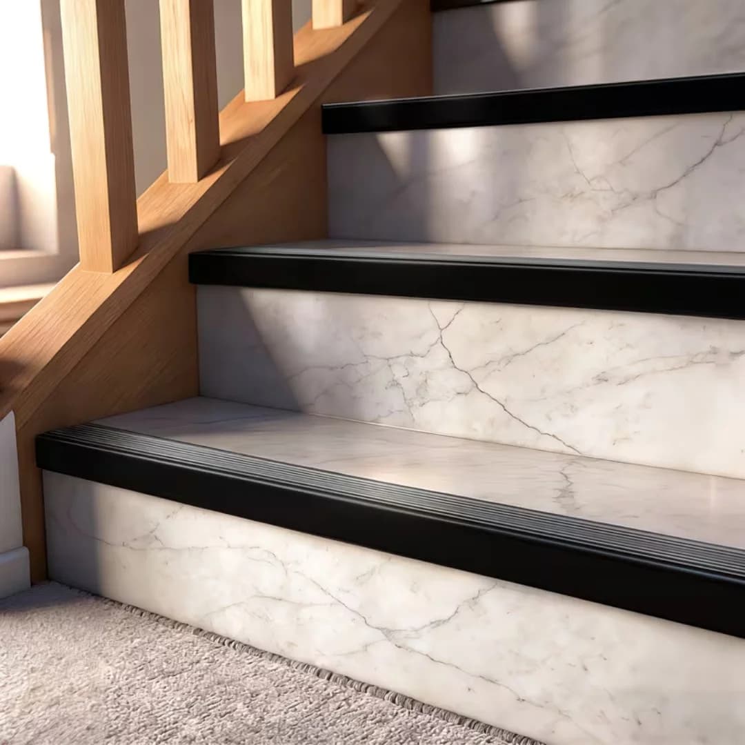 Bande de bordure d'escalier à angle droit en PVC pour extérieur