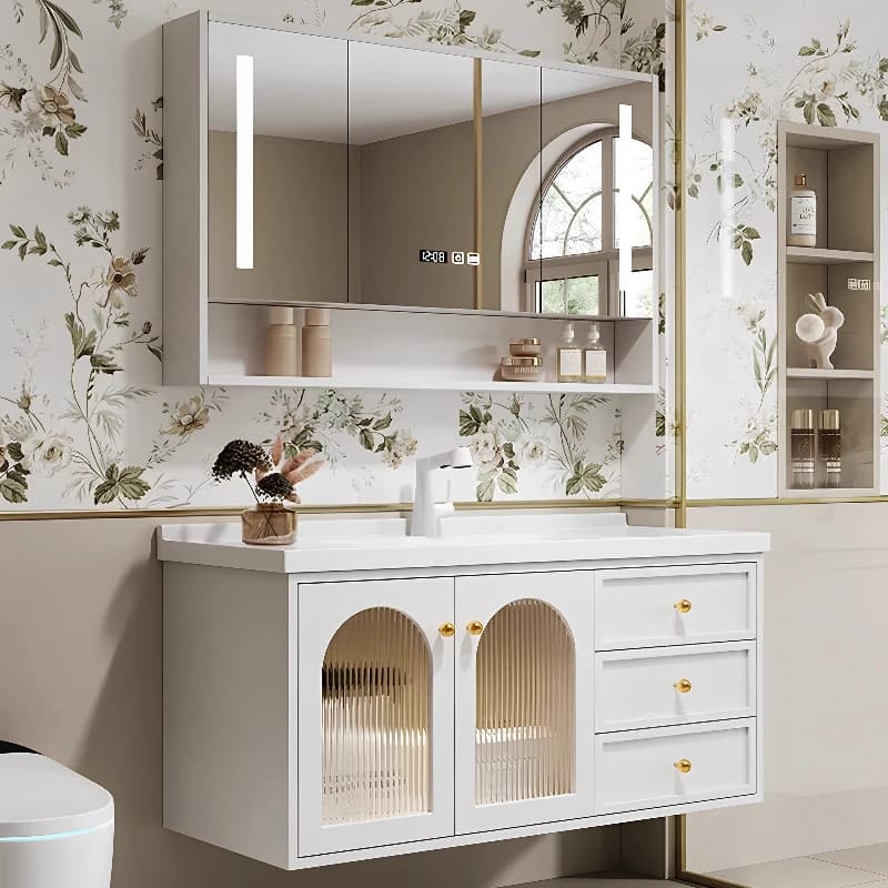 Vanités tiroir salle de bain armoire intégré verre rangement miroir salle de bain armoire moderne organisateur Armario Banheiro meubles