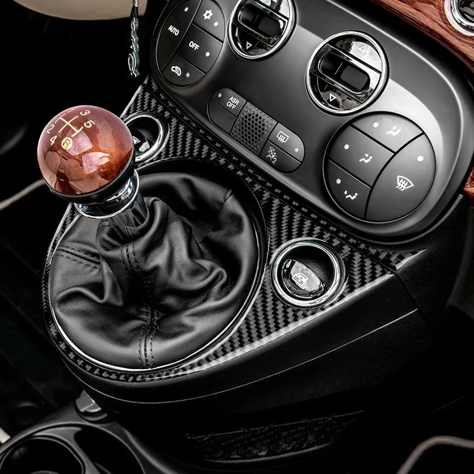 Pour Abarth 595 2016 2017 2018 2019 2020 2021 2022 2023 Pour Fiat 500 2011-2023 Garniture de levier de vitesses manuel/automatique en fibre de carbone souple