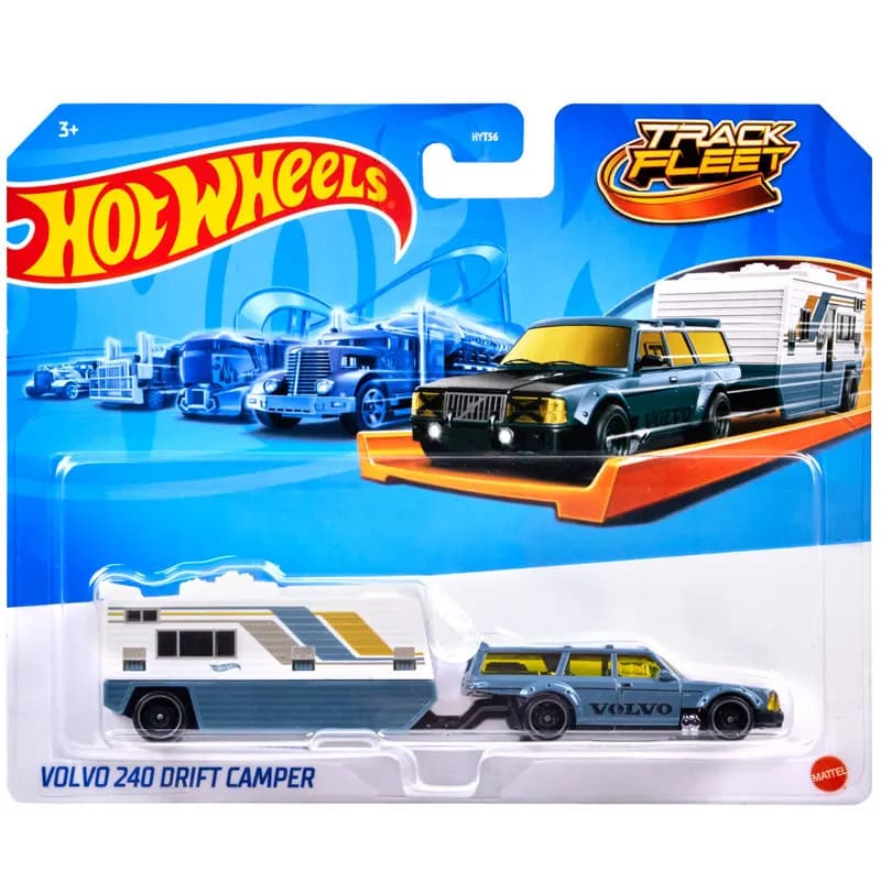 Voiture miniature Hot Wheels Original Car 240 Drift Camper Track Fleet, échelle 1:64, modèle en métal moulé sous pression avec remorque, véhicule de collection pour garçons