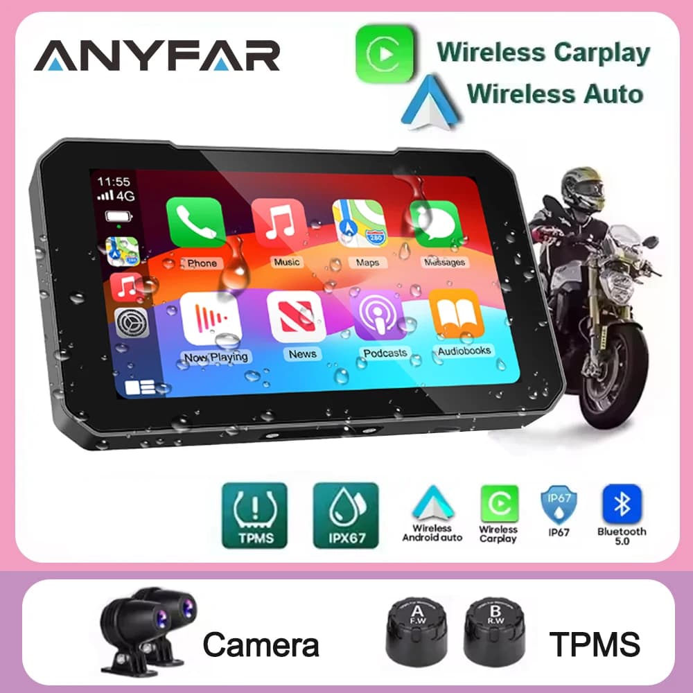 Écran d'affichage de Moto de 5 pouces, Carplay, Navigation, tableau de bord numérique Portable, Moto Android Auto