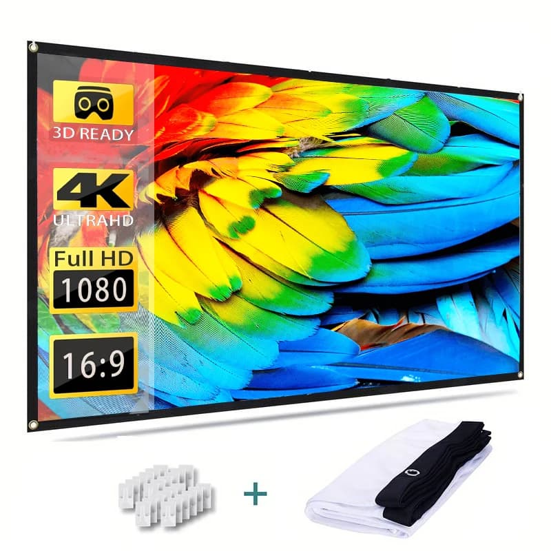 Écran de projection portable 4K, rideau de projecteur anti-lumière, tissu réfléchissant en métal, haute luminosité, 16:9