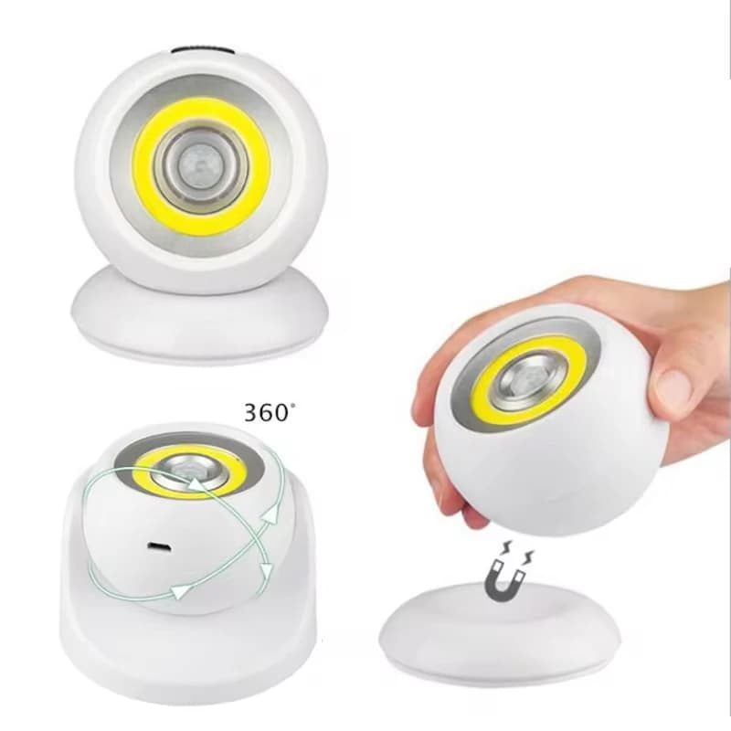 360 ° Rotatif COB boule lumière PIR capteur de mouvement LED veilleuse USB/alimenté par batterie aimant applique murale pour chambre salle de bain cuisine