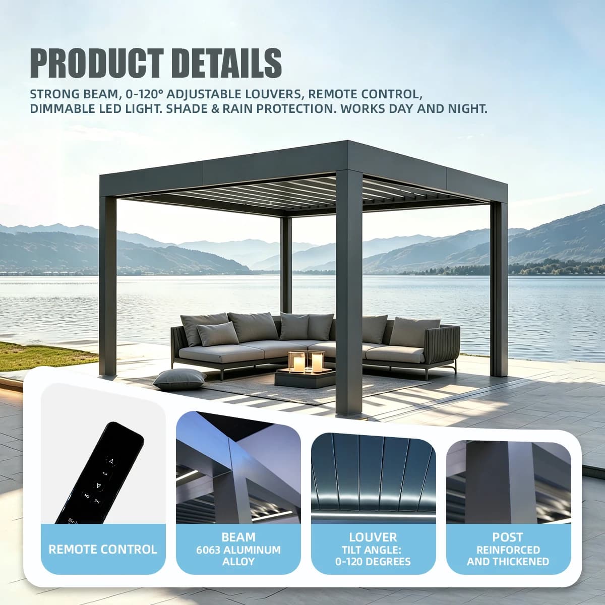 Pergola en aluminium avec kit de lames orientables électriques