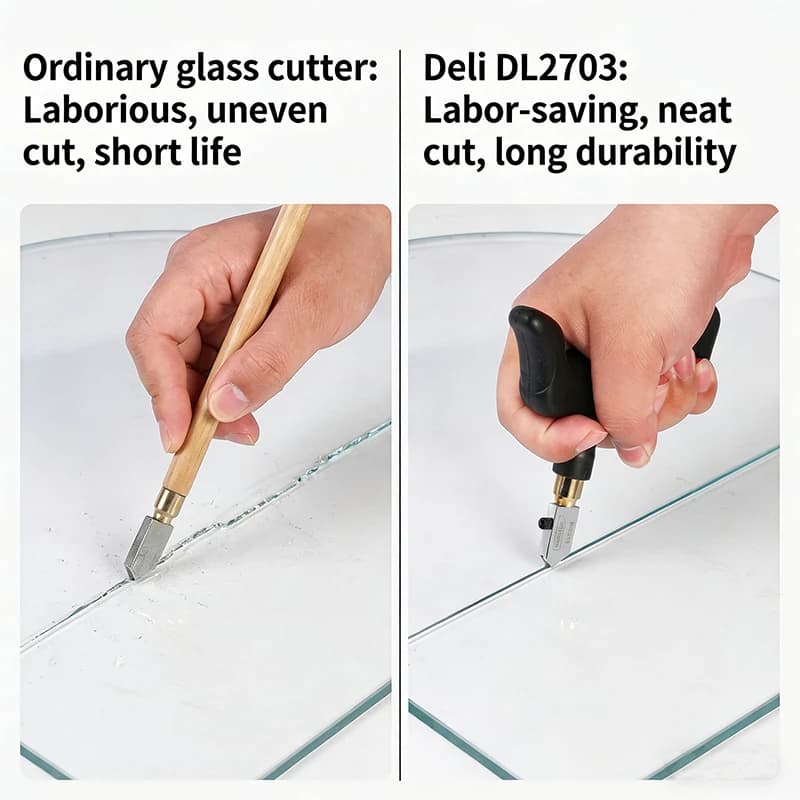 Coupe-verre Deli DL2703, roue en alliage YD05 et poignée ergonomique en plastique, outil de précision pour couper le verre et les carreaux, réparation domestique DIY