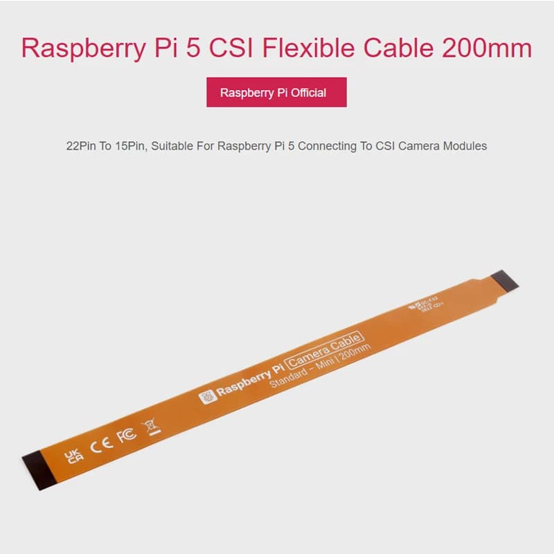 Câble de caméra officiel Raspberry Pi 5 CSI 22 broches à 15 broches pour appareil photo Raspberry Pi CSI