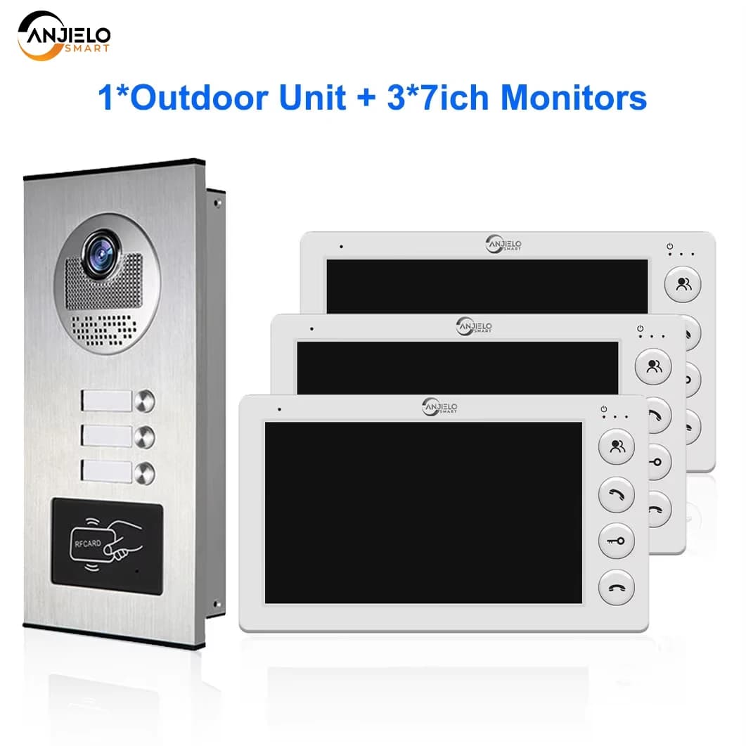 Interphone vidéo intelligent ANJIELO pour 2/3/4 appartements avec déverrouillage par carte RFID