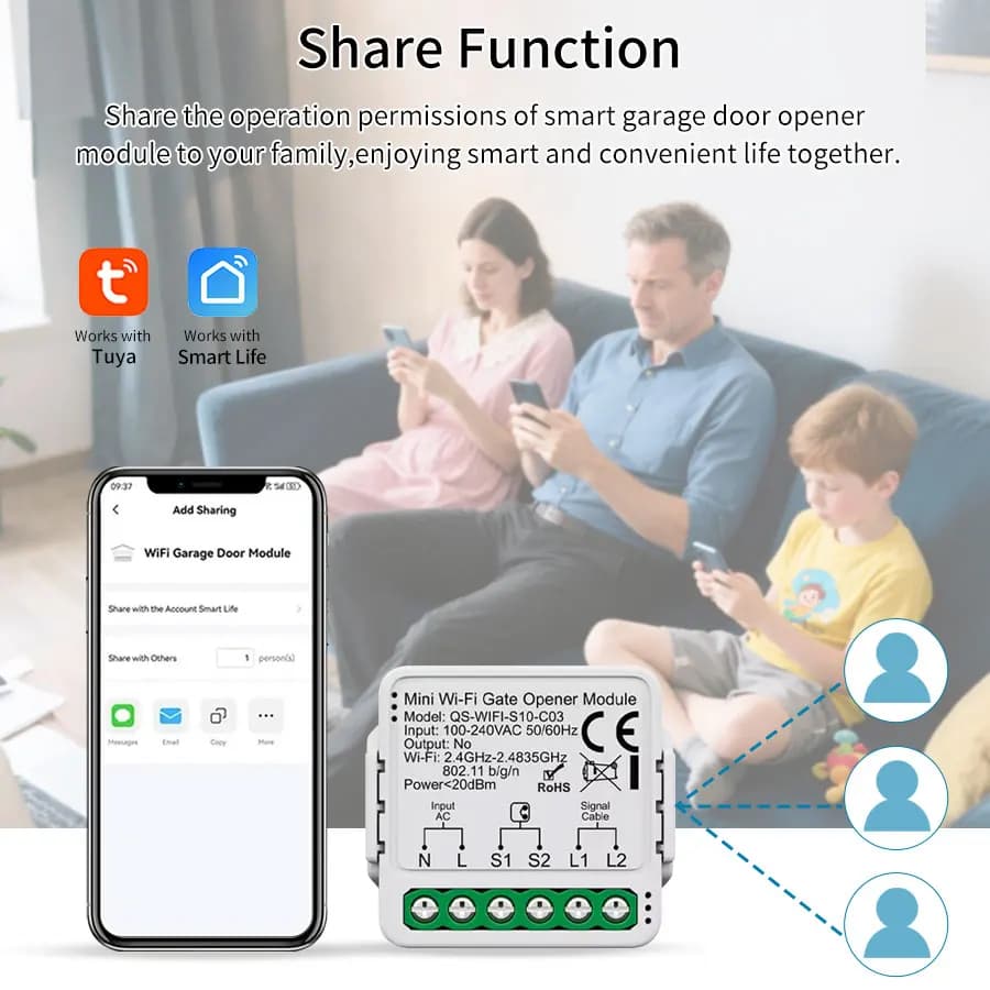 Module d'interrupteur intelligent pour porte de garage Tuya WiFi Zigbee