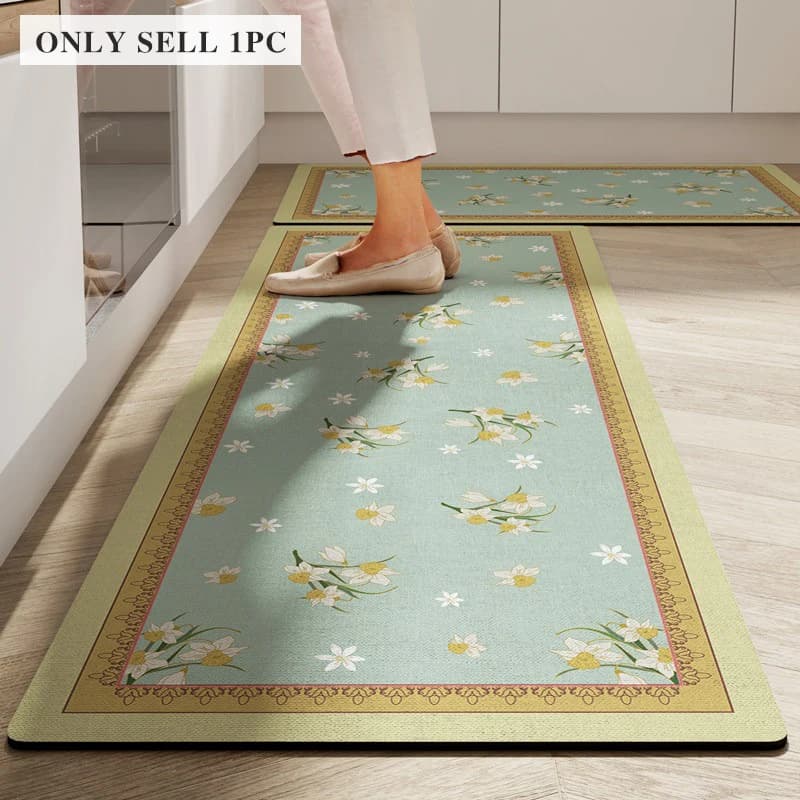 Tapis de cuisine en PVC, tapis en cuir imperméable, résistant à l'huile, antidérapant, tapis floraux vintage, tapis longs, décoration d'intérieur, Alfombra