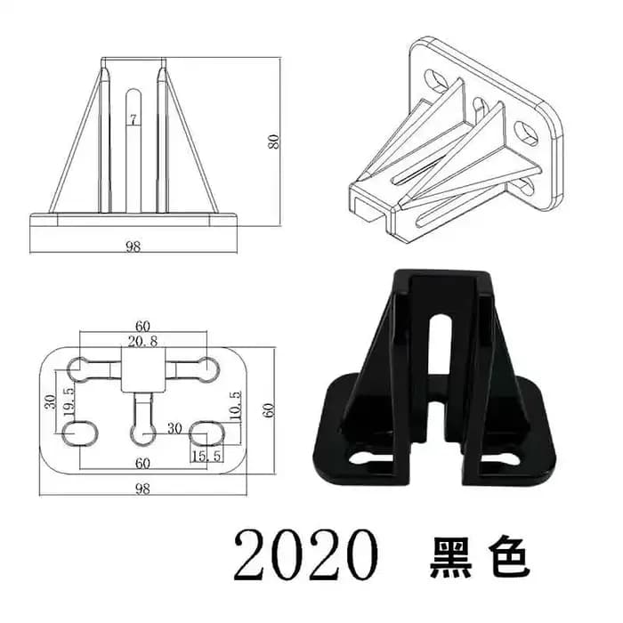 Base fixe carrée en aluminium pour profilés 2020/3030/3060 pour clôture