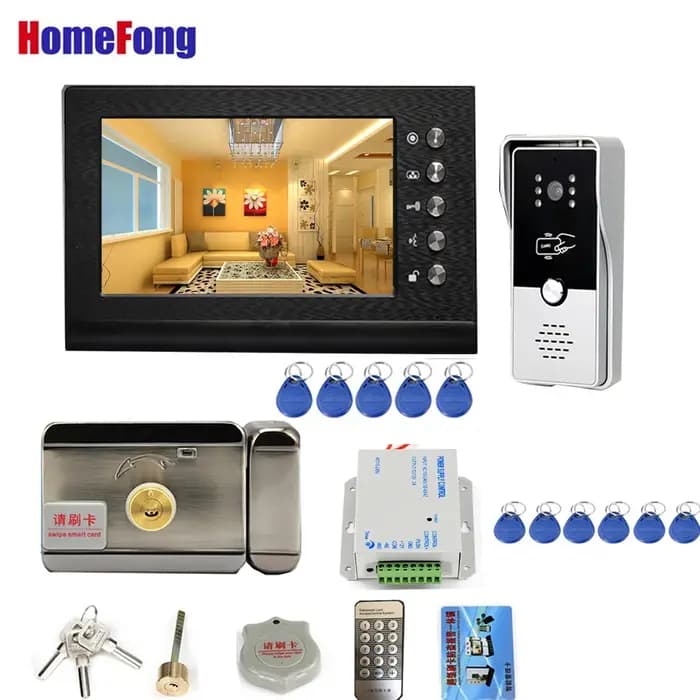 Homefong 7 pouces visiophone avec serrure électronique RFID interphone vidéo système de contrôle d'accès de porte déverrouiller parler nuit