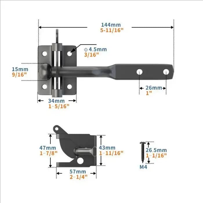 Loquet de portail automatique en acier au carbone avec pêne pour clôture de pâturage, jardin et ferme, fermeture automatique, quincaillerie de jardin