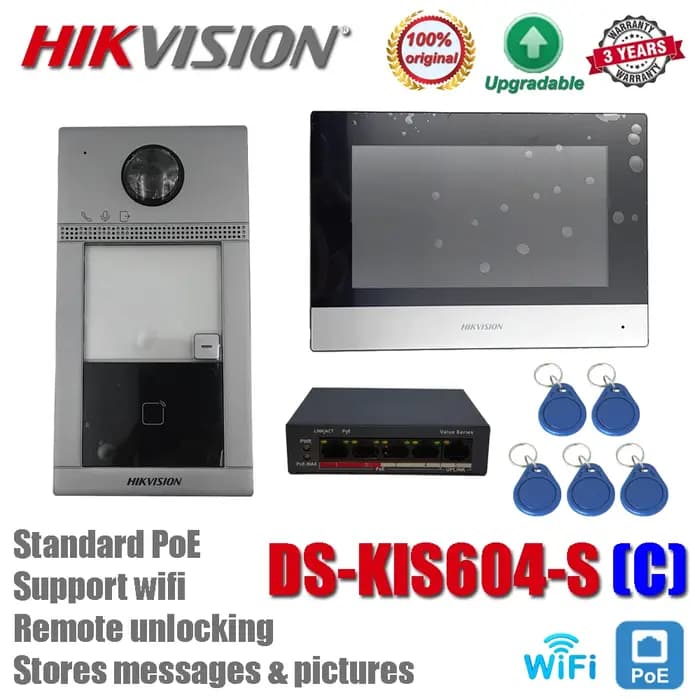 Hikvision DS-KIS604-S (C) Kit d'interphone vidéo DS-KV8113-WME1 (C) DS-KH6320-WTE1 commutateur POE Standard Station de porte moniteur WIFI