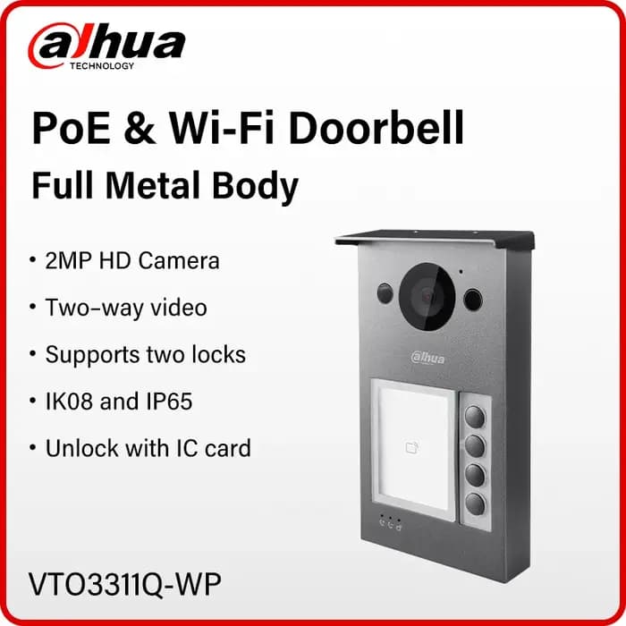 Dahua Original 2MP IP & WiFi Station de porte de Villa entièrement en métal 4 boutons interphone vidéo PoE prend en charge deux serrures RS485 IR VTO3311Q-WP