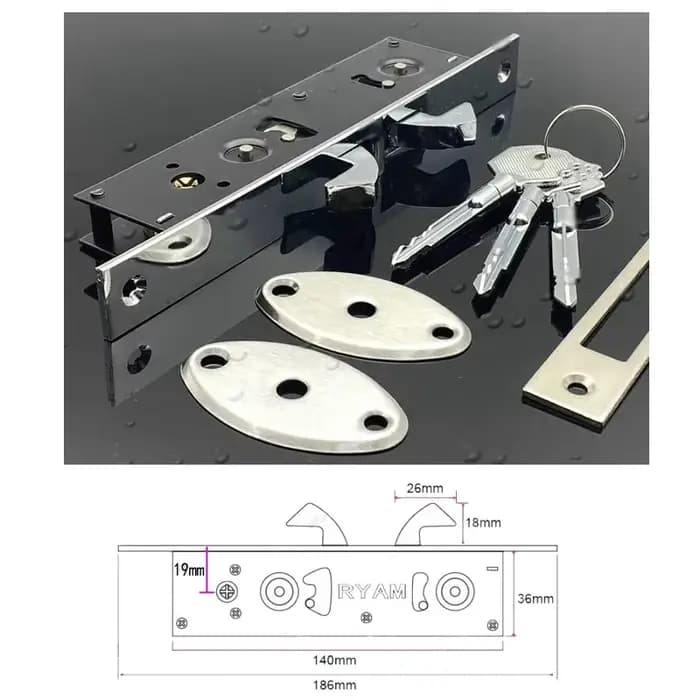 Serrure à crochet pour porte coulissante en alliage d'aluminium