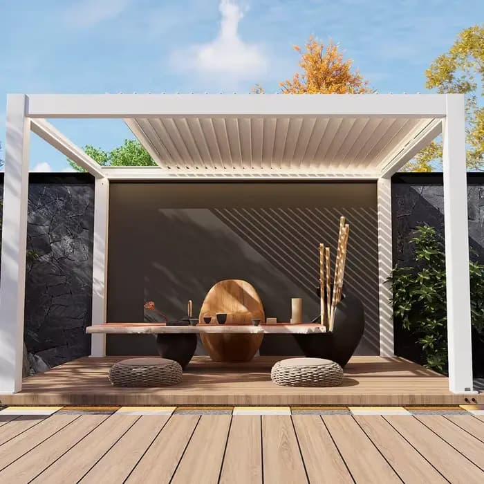 Pergola en aluminium avec porte coulissante vitrée, pavillon moderne pour jardin, extérieur, cour, patio, villa, intimité