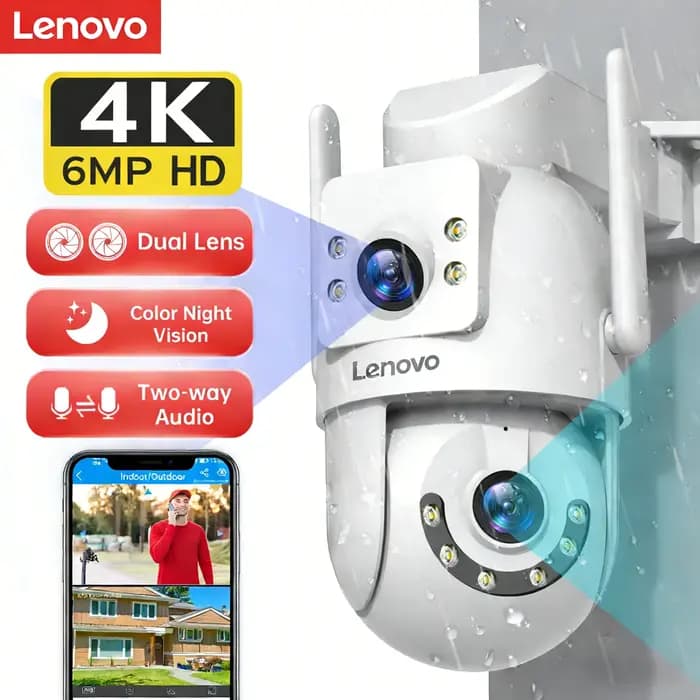 Caméra extérieure WiFi double objectif 4K Lenovo, WiFi 5G, communication bidirectionnelle, étanche I