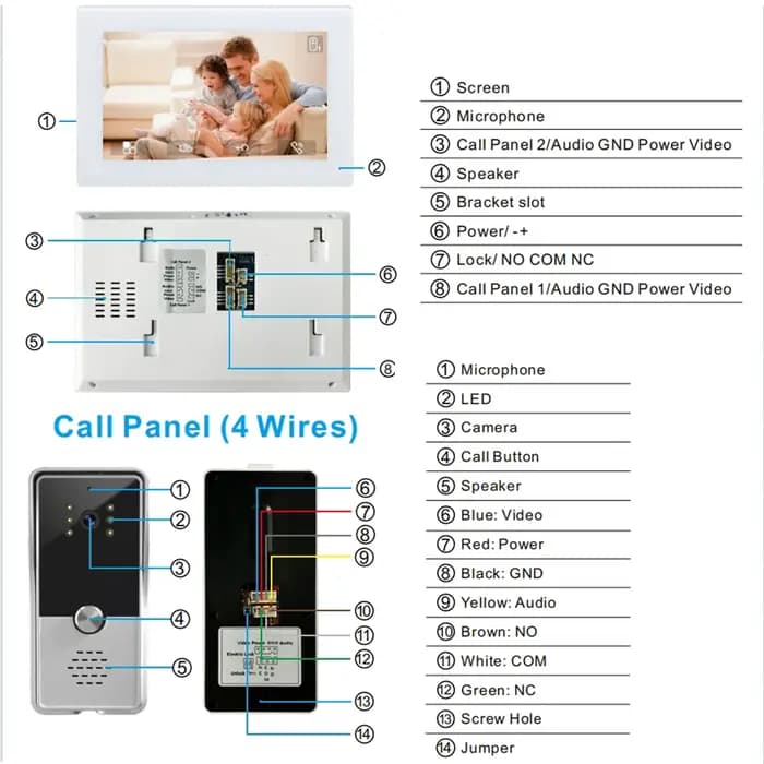 Système d'interphone vidéo filaire couleur de 7 pouces, interphone visuel, caméra, sonnette vidéo, Kits de visiophone pour maison IP Villa appartement M72T