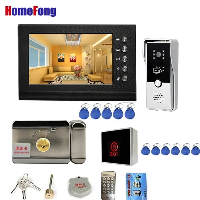 Homefong 7 pouces visiophone avec serrure électronique RFID interphone vidéo système de contrôle d'accès de porte déverrouiller parler nuit