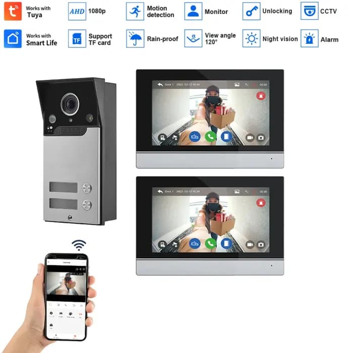 Visiophone d'appartement avec écran de 7 pouces, enregistrement instantané, Tuya, WIFI, interphone d
