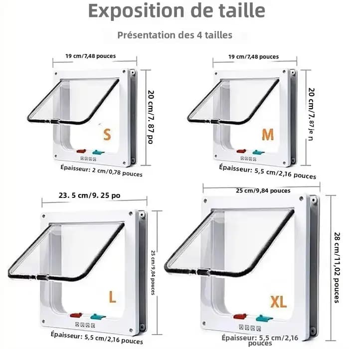 Chatière de Porte pour Chat ABS Magnétique Sécurité Renforcée Intérieure Extérieure Fenêtre Serrure 4 Voies