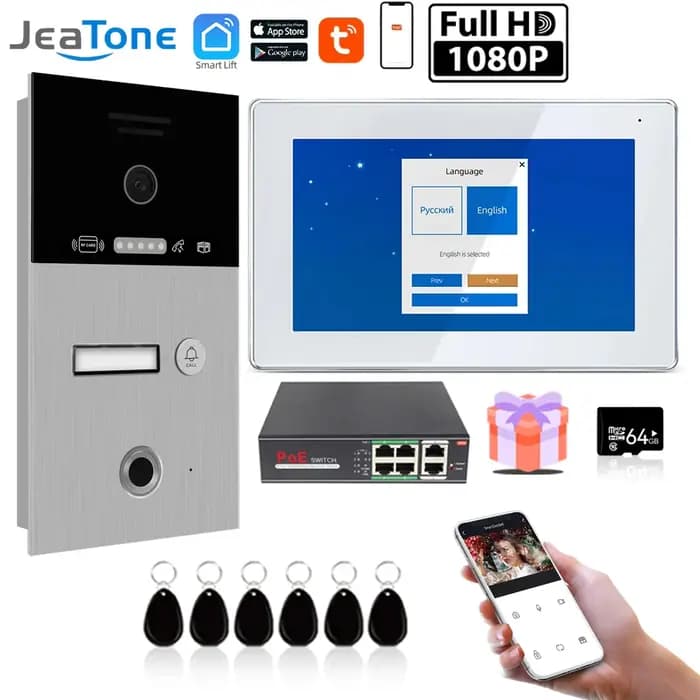 Jeatone 7 pouces Wifi interphone vidéo sonnette Tuya caméras pour appartement moniteur caméra Unitd avec empreinte digitale RFIC carte déverrouiller