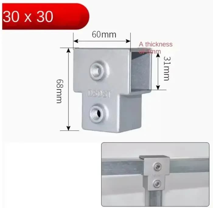 Pièce de connexion de Tube carré OD 30x30mm