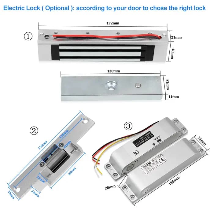 Kit de système de contrôle d'accès RFID en métal avec couvercle étanche + serrure magnétique électrique 180KG + 10 porte-clés + alimentation + bouton de sortie