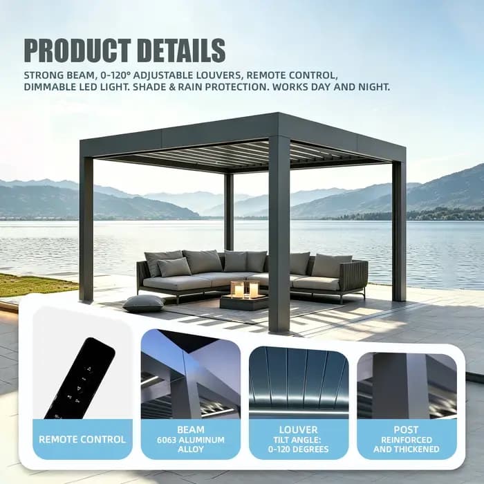 Pergola en aluminium avec kit de lames orientables électriques