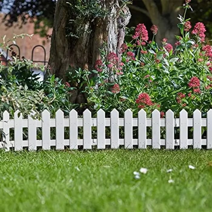 5 panneaux de clôture de jardin blancs en plastique, bordure de clôture à piquets pour pelouse, part