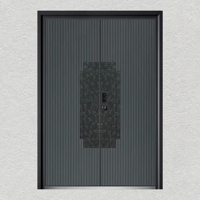 Porte d'entrée contemporaine personnalisée en aluminium et métal, avec serrure intelligente, porte d