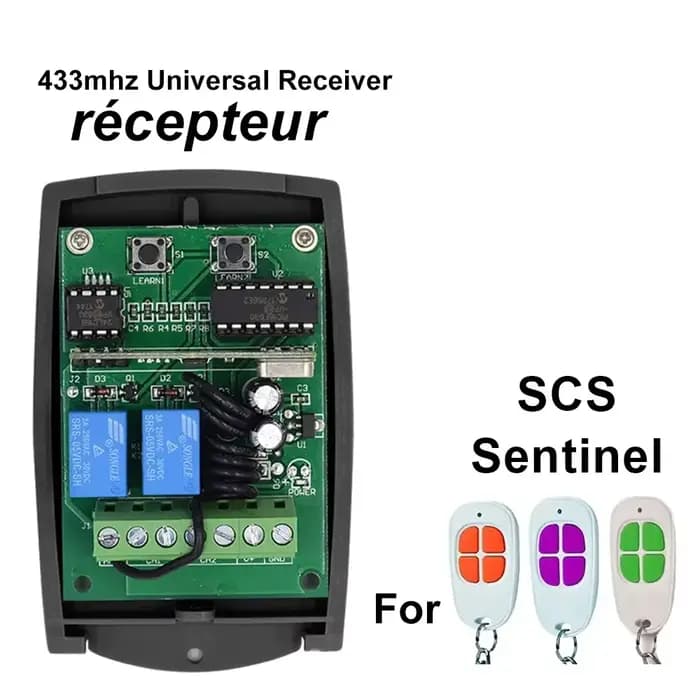 2CH SCS SENTINEL Gate Control Récepteur de garage 433mhz Universal Rolling Code Transmitter Ouvre-porte Contrôleur 12V 24V