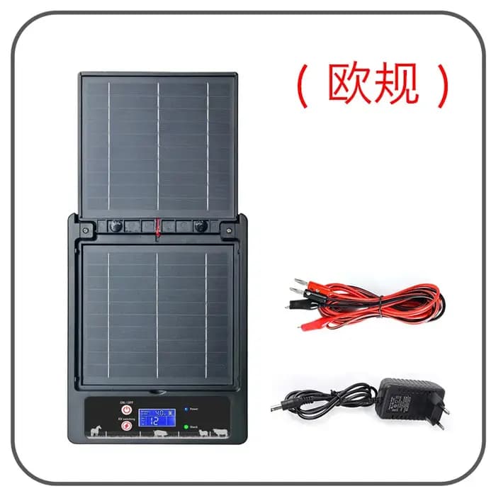 Contrôleur de clôture électrique solaire 10KM 2J avec batterie 18000AH, réglable 6-12KV pour élevage