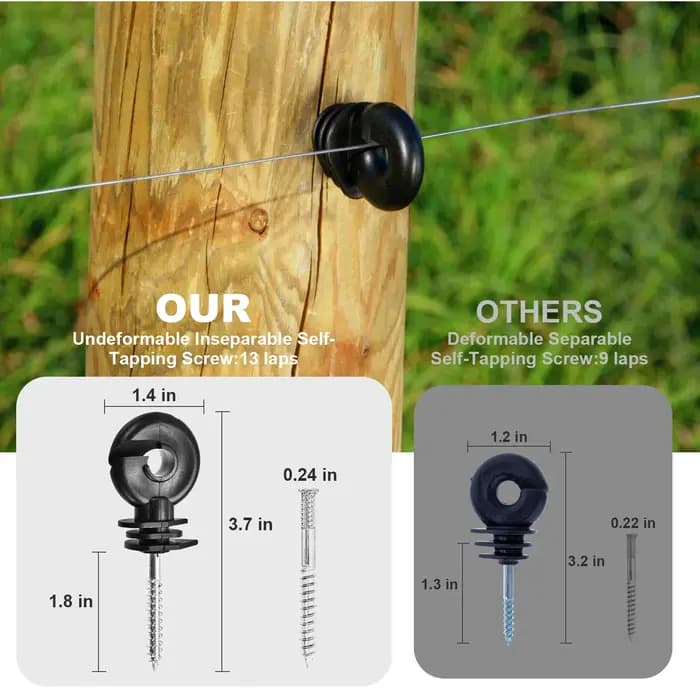 Isolateur de clôture électronique, 100 pièces, poteau de clôture électronique, isolant à visser, anneau noir pour poteau en bois, crèche d'animaux