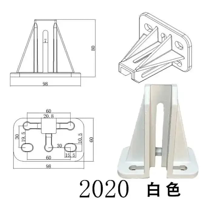 Base fixe carrée en aluminium pour profilés 2020/3030/3060 pour clôture