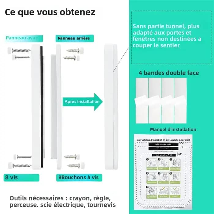 Chatière de Porte pour Chat ABS Magnétique Sécurité Renforcée Intérieure Extérieure Fenêtre Serrure 4 Voies