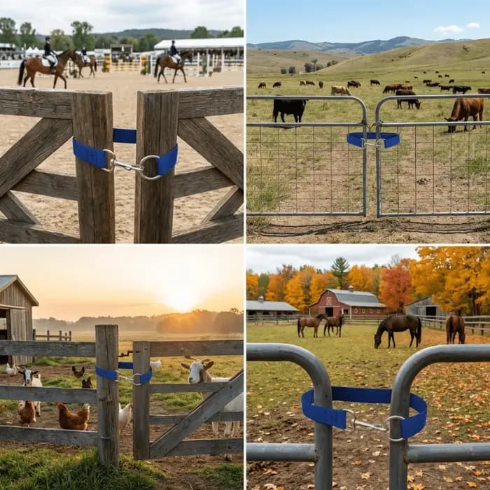3 loquets simples pivotants à anneau pour chevaux, 50 cm, pour sécuriser les clôtures de chevaux, de bétail et de moutons, compatibles avec la plupart des portails.