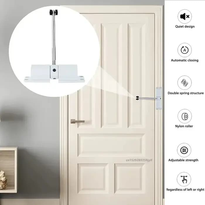 Ferme-porte automatique en métal réglable robuste à ressort silencieux pour portes battantes intérieures et extérieures