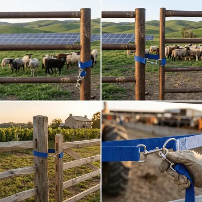 Lot de 3 loquets de portail à corde simple de 50 cm, fixation universelle pour clôture de chevaux et portail de ferme d'élevage