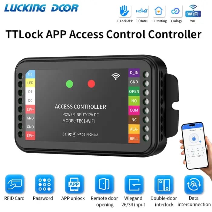 Contrôleur d'accès WiFi TTLock 2.4G avec déverrouillage à distance par application