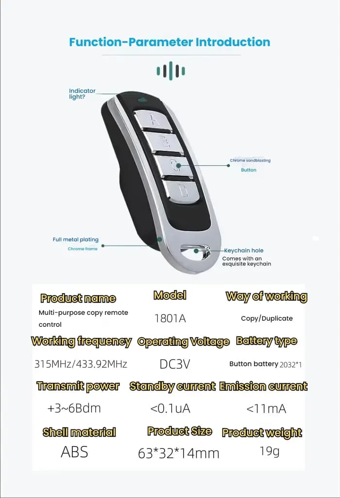 Télécommande électronique universelle pour porte de Garage