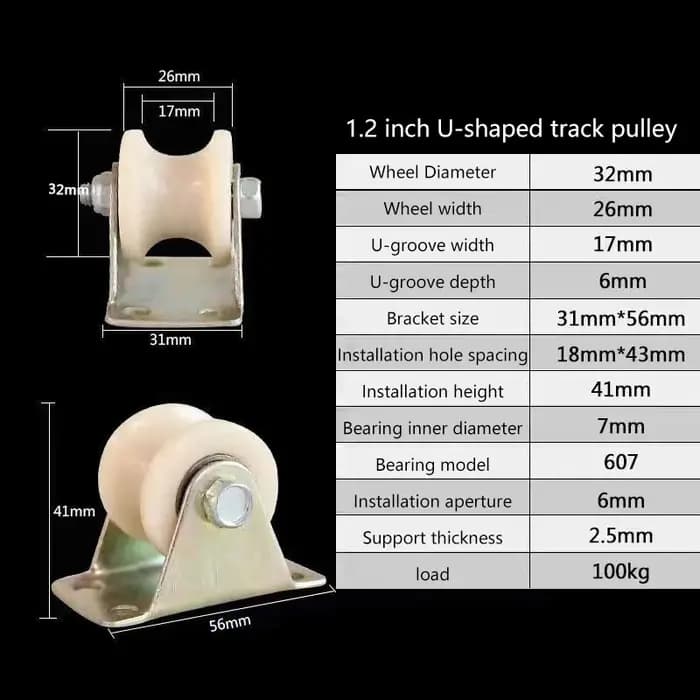 1 pièce Rouleau à gorge en nylon V/U avec support 30mm 50mm pour porte, robuste, à roulement couliss