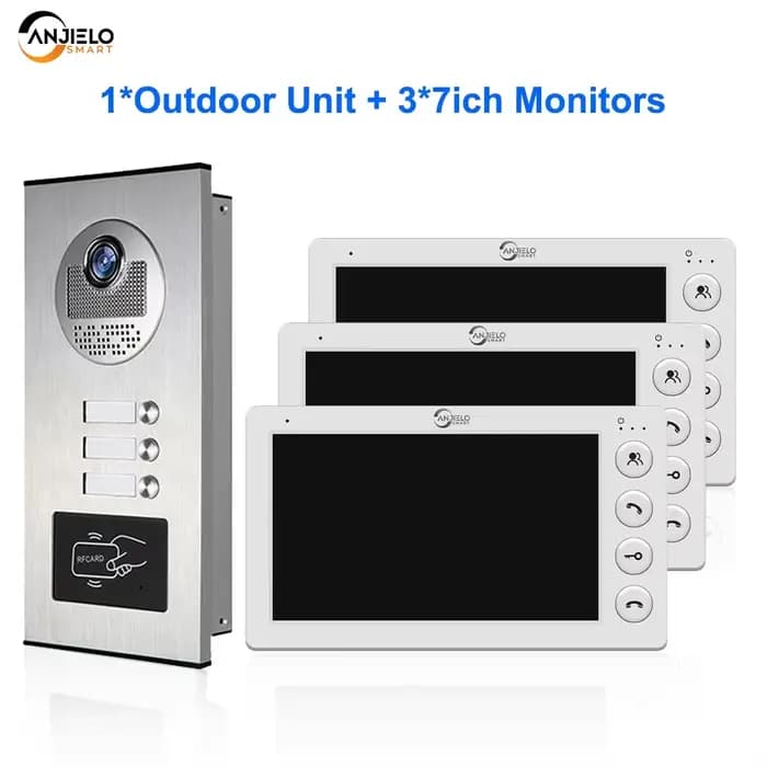 Interphone vidéo intelligent ANJIELO pour 2/3/4 appartements avec déverrouillage par carte RFID