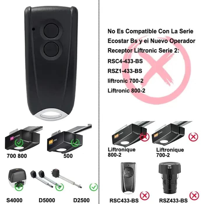 Ecostar RSC2-433 Télécommande de porte de garage compatible avec l'émetteur de code roulant